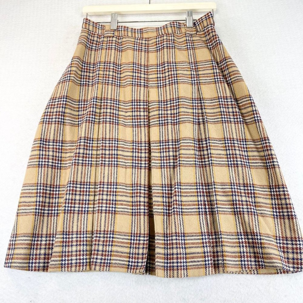 Vintage GORDON Womens 14 Plaid Pleated Academia Wool Blend Lined Skirt Side Zip